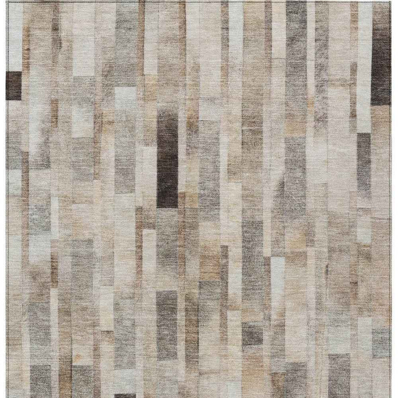 3' X 5' Taupe And Gray Striped Washable Indoor Outdoor Area Rug