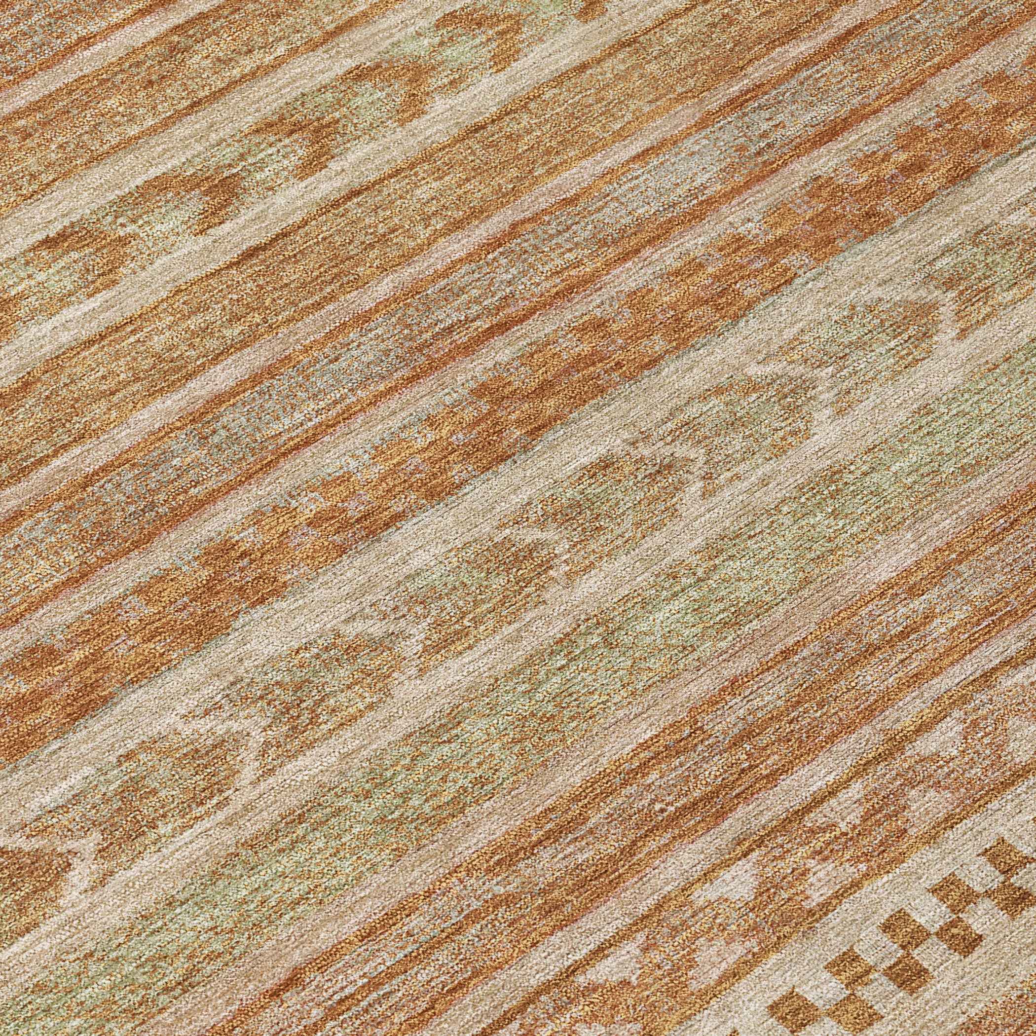 8' Terra Cotta And Rust Round Striped Washable Indoor Outdoor Area Rug