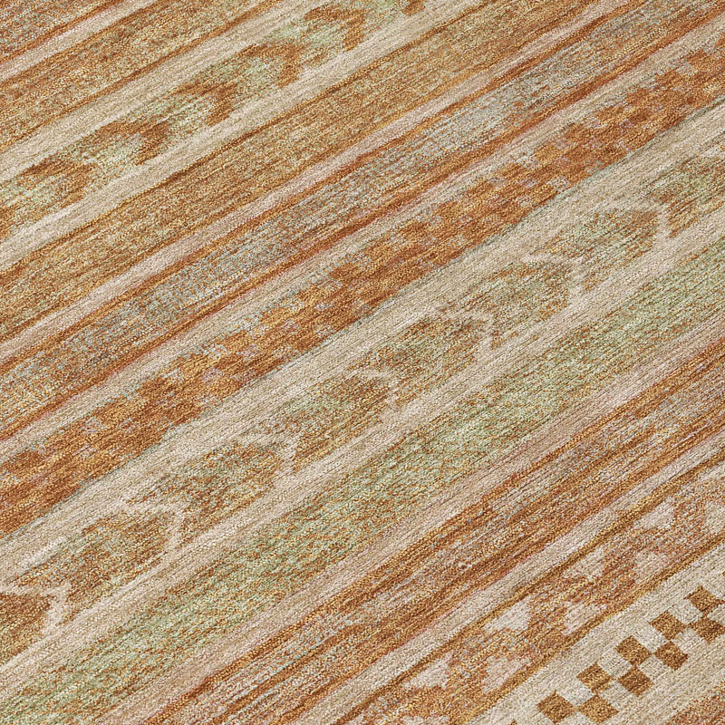 8' Terra Cotta And Rust Round Striped Washable Indoor Outdoor Area Rug