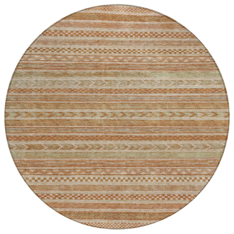 8' Terra Cotta And Rust Round Striped Washable Indoor Outdoor Area Rug