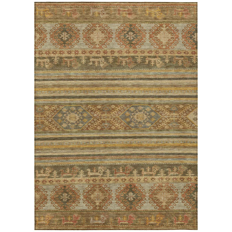 5' X 8' Beige Taupe And Gold Tribal Washable Indoor Outdoor Area Rug