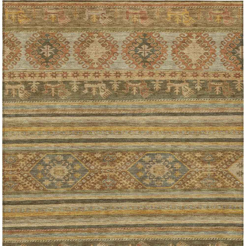 5' X 8' Beige Taupe And Gold Tribal Washable Indoor Outdoor Area Rug