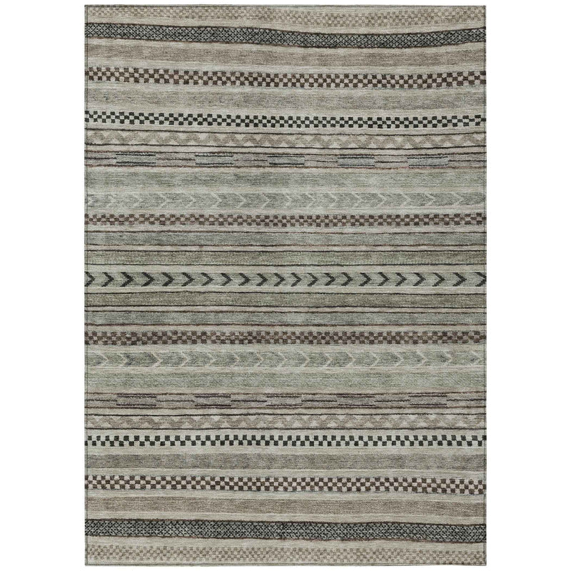 8' X 10' Taupe And Brown Striped Washable Indoor Outdoor Area Rug