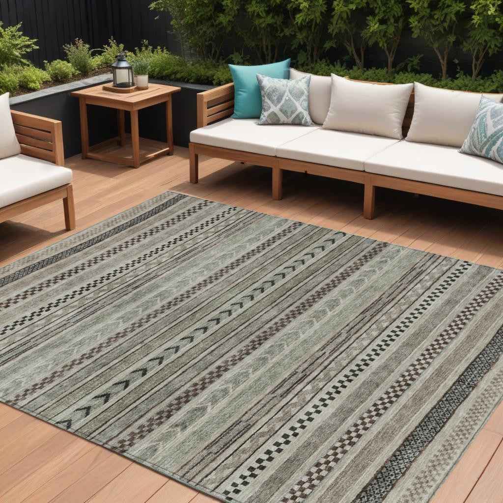 8' X 10' Taupe And Brown Striped Washable Indoor Outdoor Area Rug
