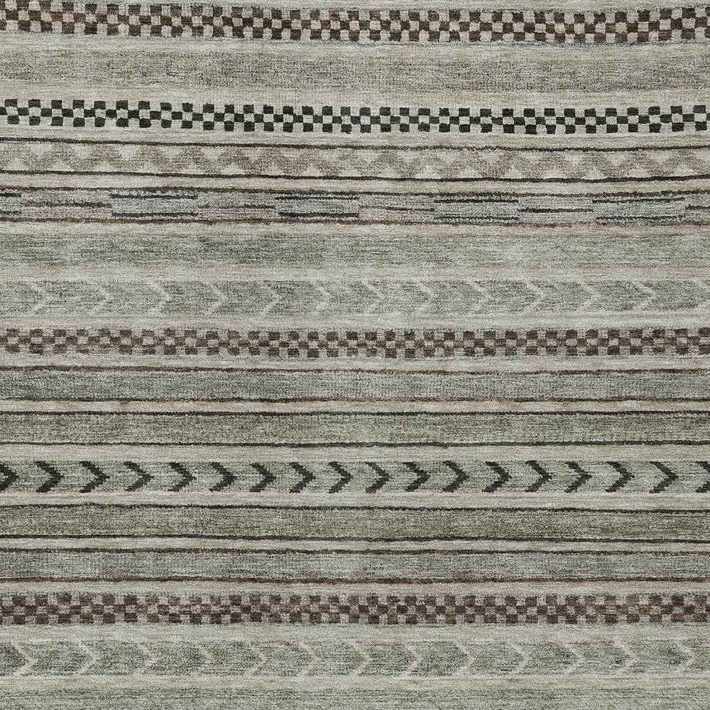 8' X 10' Taupe And Brown Striped Washable Indoor Outdoor Area Rug