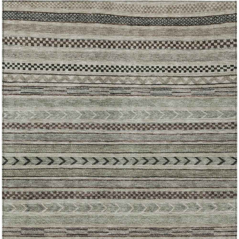 8' X 10' Taupe And Brown Striped Washable Indoor Outdoor Area Rug
