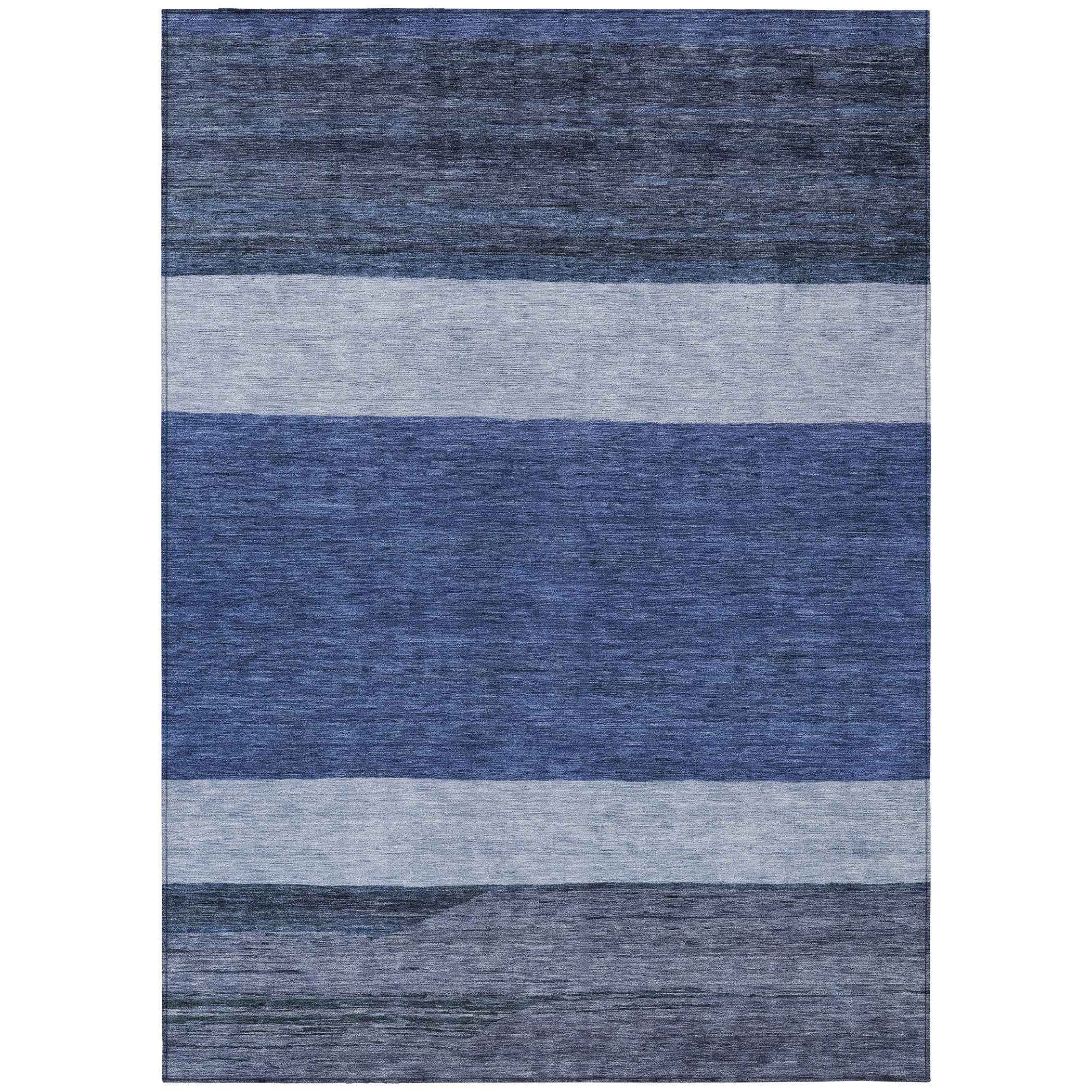 3' X 5' Navy Blue Sky Blue And Charcoal Abstract Washable Indoor Outdoor Area Rug