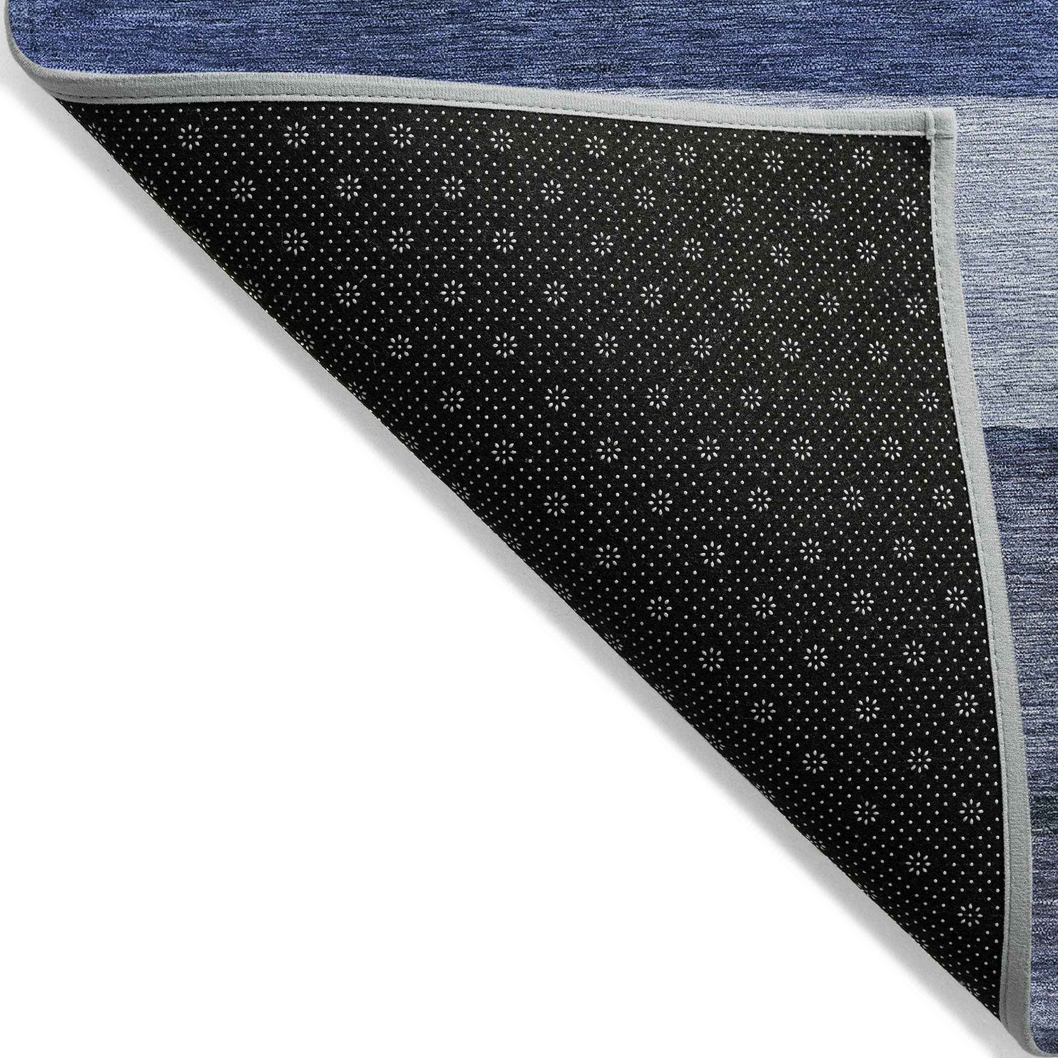 3' X 5' Navy Blue Sky Blue And Charcoal Abstract Washable Indoor Outdoor Area Rug