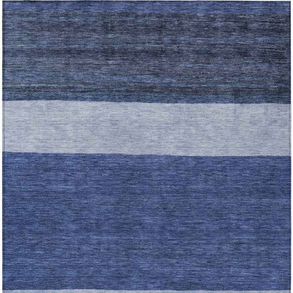 3' X 5' Navy Blue Sky Blue And Charcoal Abstract Washable Indoor Outdoor Area Rug