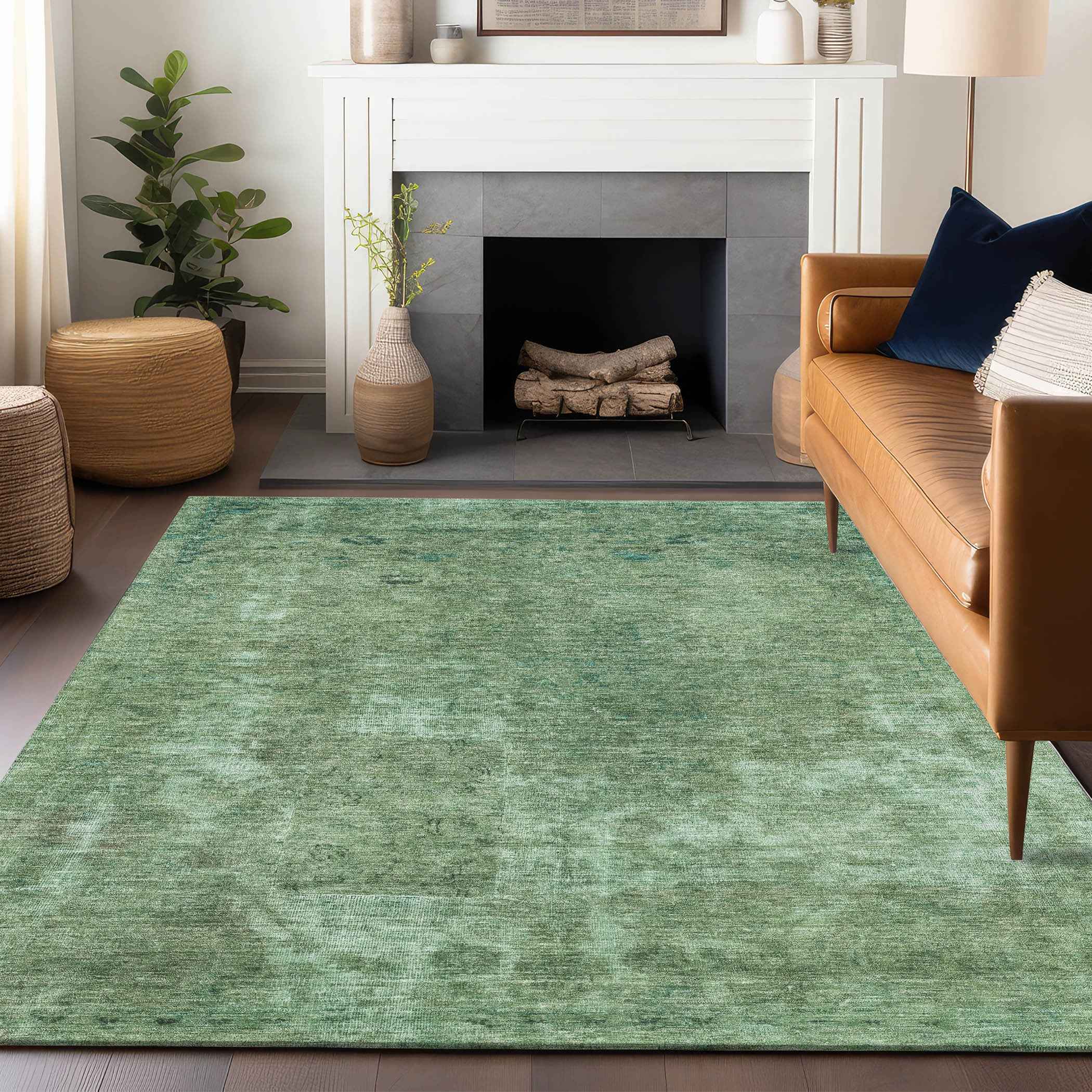 8' X 10' Sage And Mint Green Abstract Washable Indoor Outdoor Area Rug
