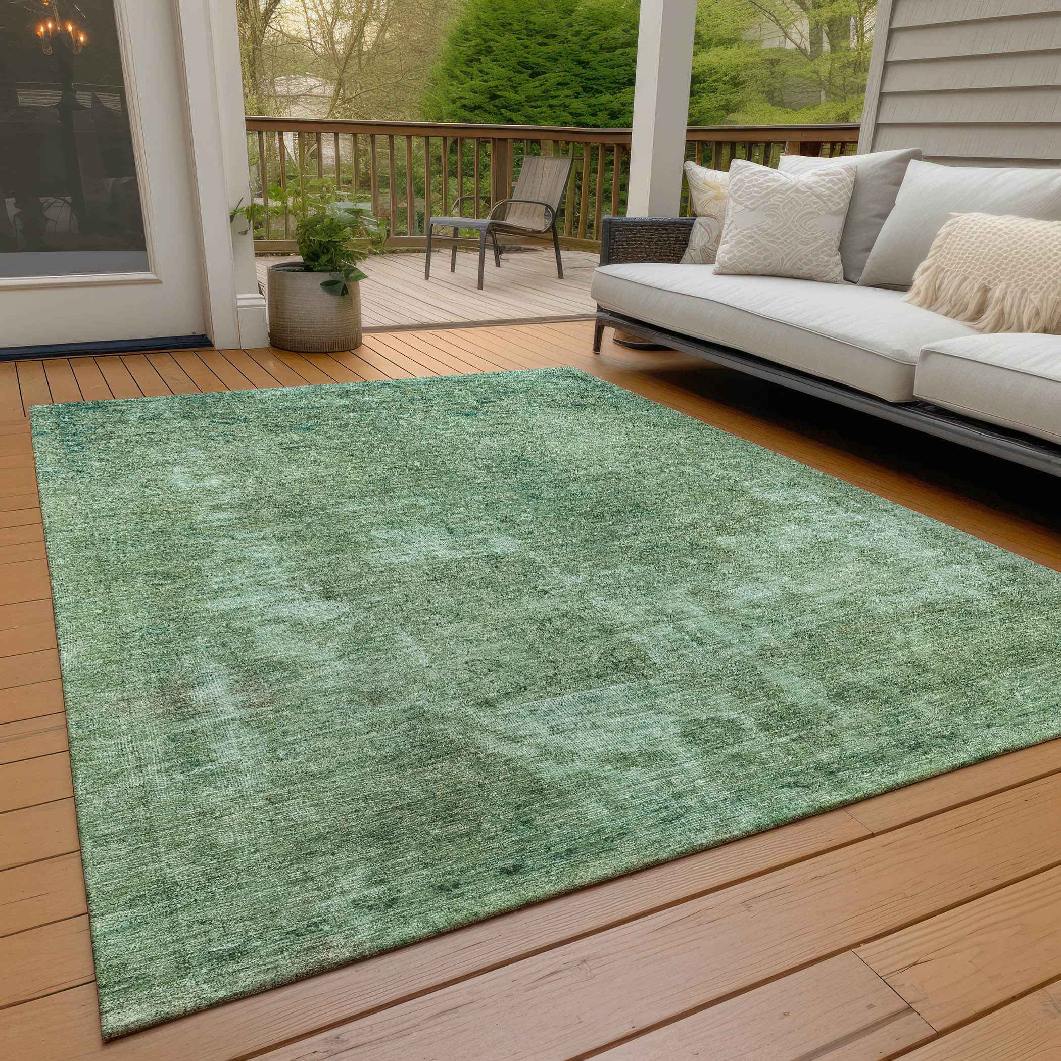 8' X 10' Sage And Mint Green Abstract Washable Indoor Outdoor Area Rug