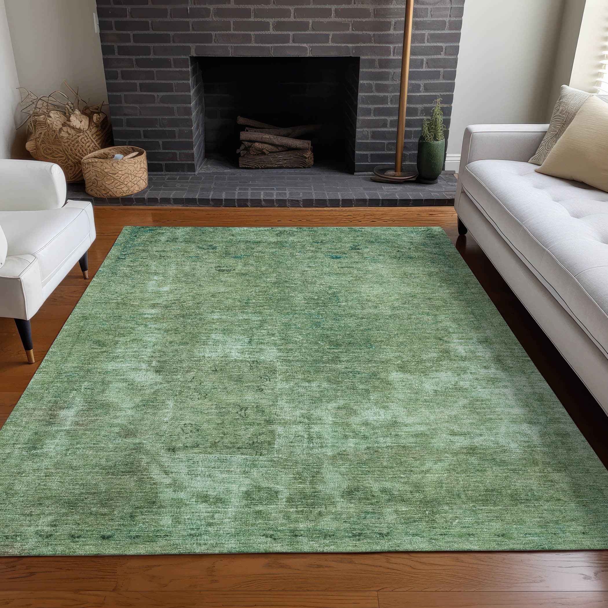 8' X 10' Sage And Mint Green Abstract Washable Indoor Outdoor Area Rug
