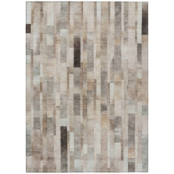 10' X 14' Taupe And Gray Striped Washable Indoor Outdoor Area Rug