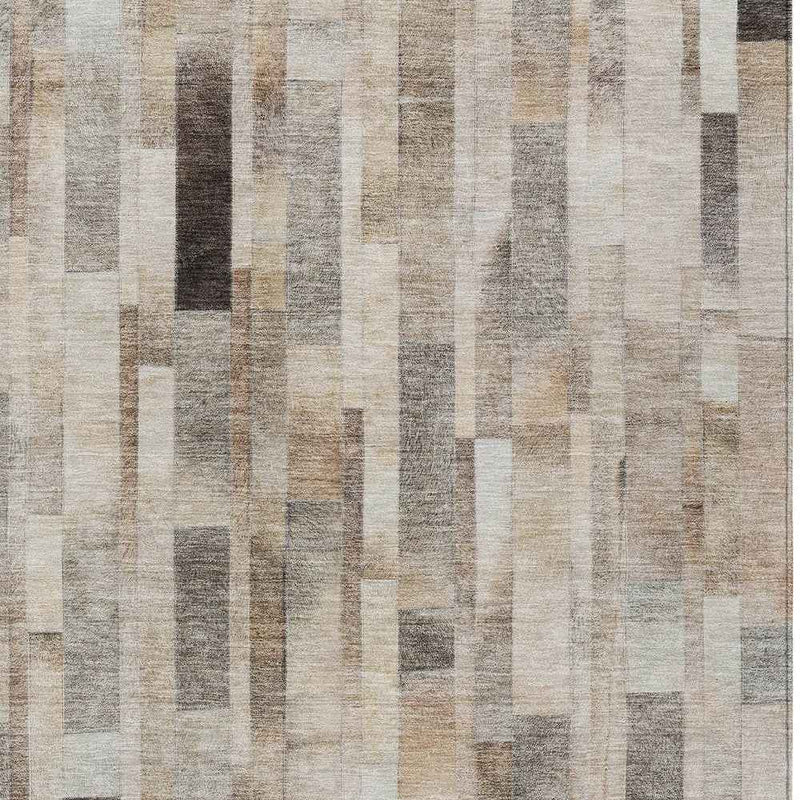 10' X 14' Taupe And Gray Striped Washable Indoor Outdoor Area Rug
