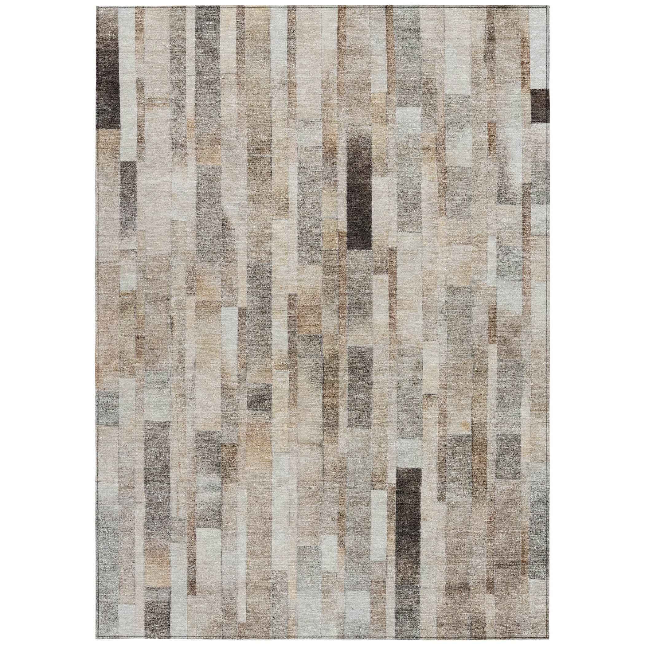 10' X 14' Taupe And Gray Striped Washable Indoor Outdoor Area Rug