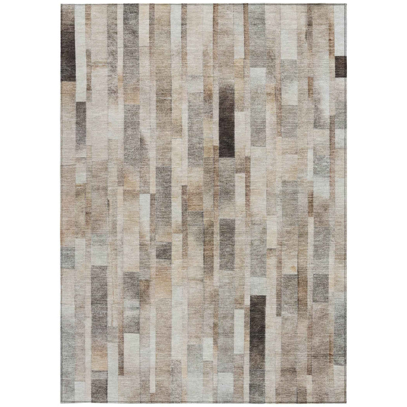 10' X 14' Taupe And Gray Striped Washable Indoor Outdoor Area Rug