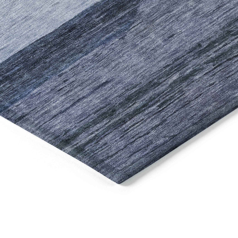 9' X 12' Navy Blue Sky Blue And Charcoal Abstract Washable Indoor Outdoor Area Rug