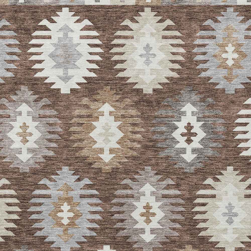 8' X 10' Brown Ivory And Taupe Southwestern Washable Indoor Outdoor Area Rug