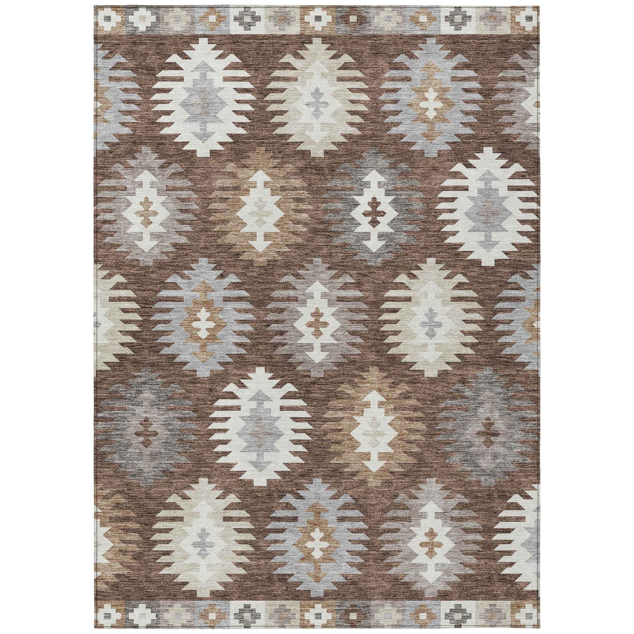 8' X 10' Brown Ivory And Taupe Southwestern Washable Indoor Outdoor Area Rug