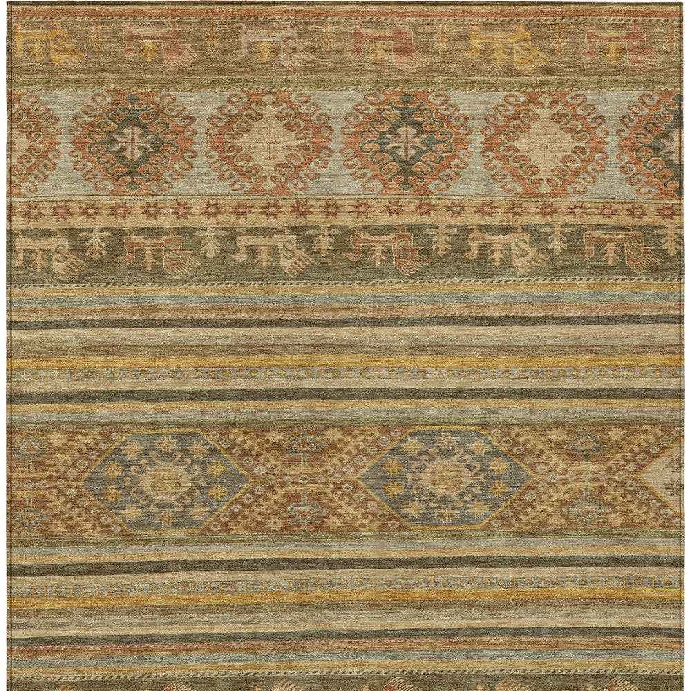 8' X 10' Beige Taupe And Gold Tribal Washable Indoor Outdoor Area Rug