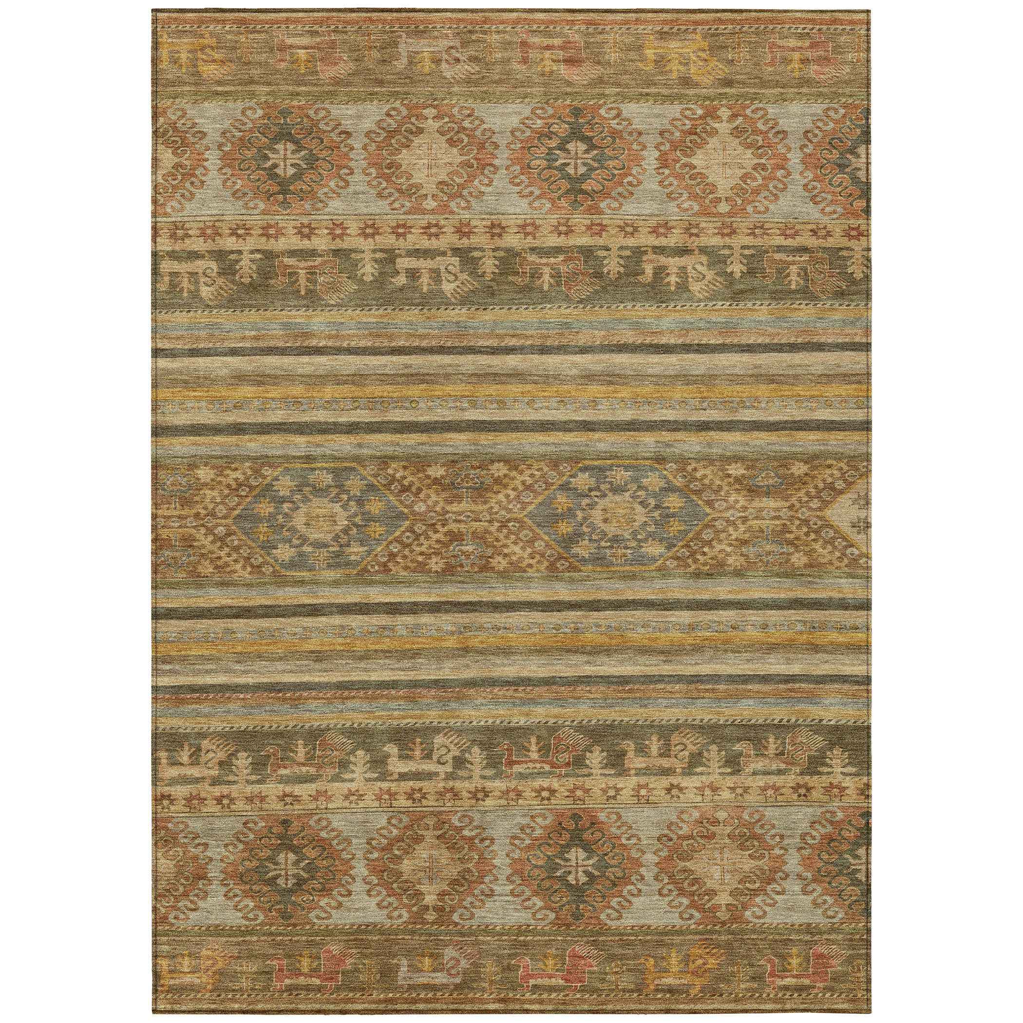 8' X 10' Beige Taupe And Gold Tribal Washable Indoor Outdoor Area Rug