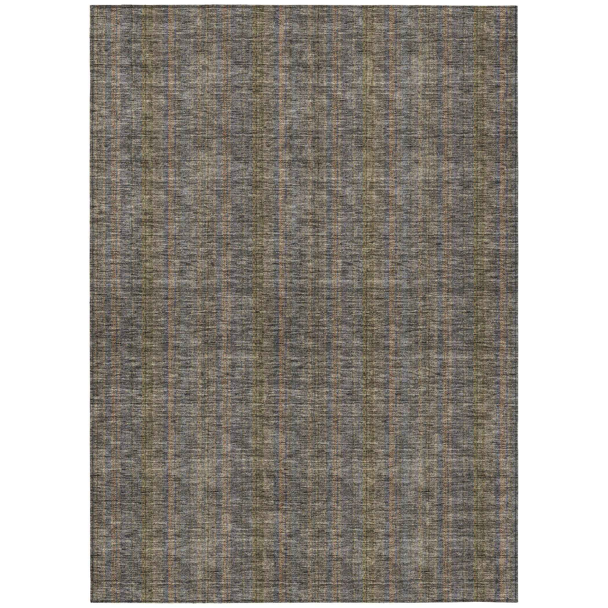 3' X 5' Taupe Denim Blue And Olive Green Striped Washable Indoor Outdoor Area Rug