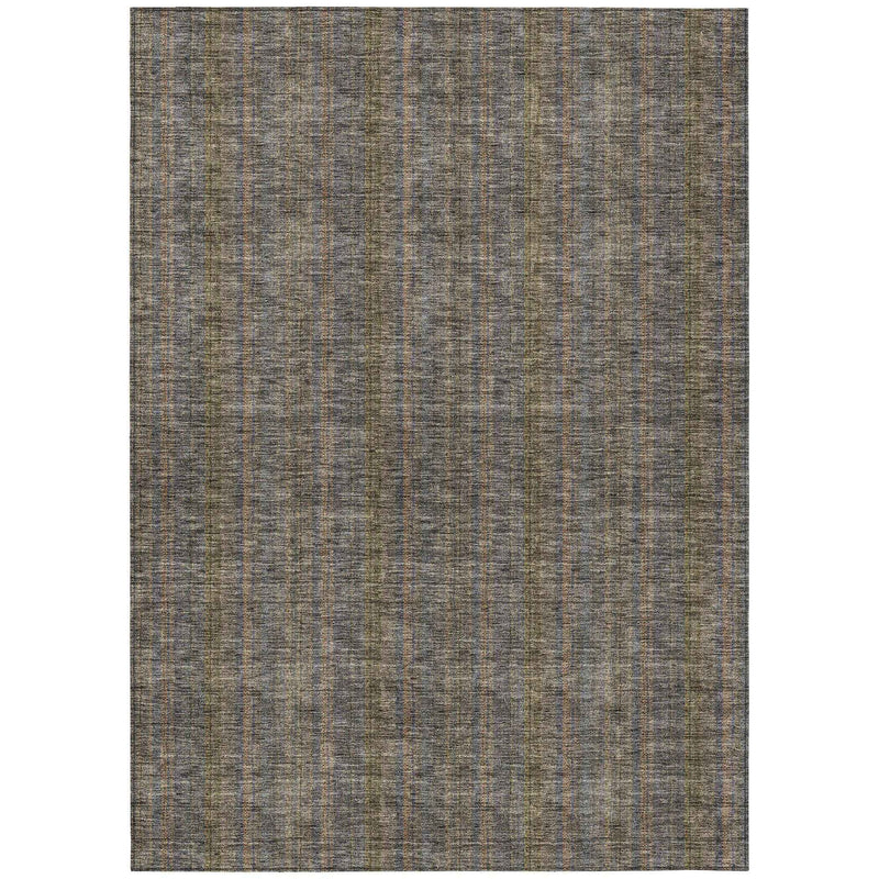 3' X 5' Taupe Denim Blue And Olive Green Striped Washable Indoor Outdoor Area Rug