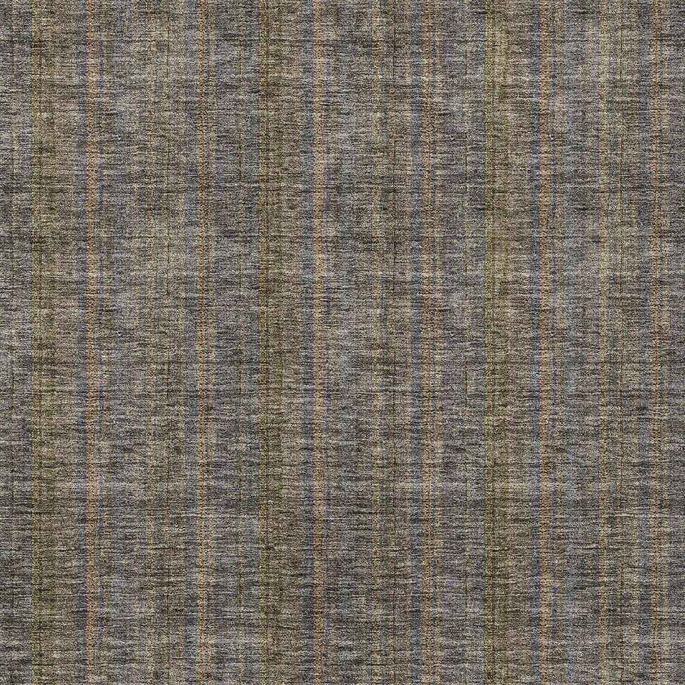 3' X 5' Taupe Denim Blue And Olive Green Striped Washable Indoor Outdoor Area Rug