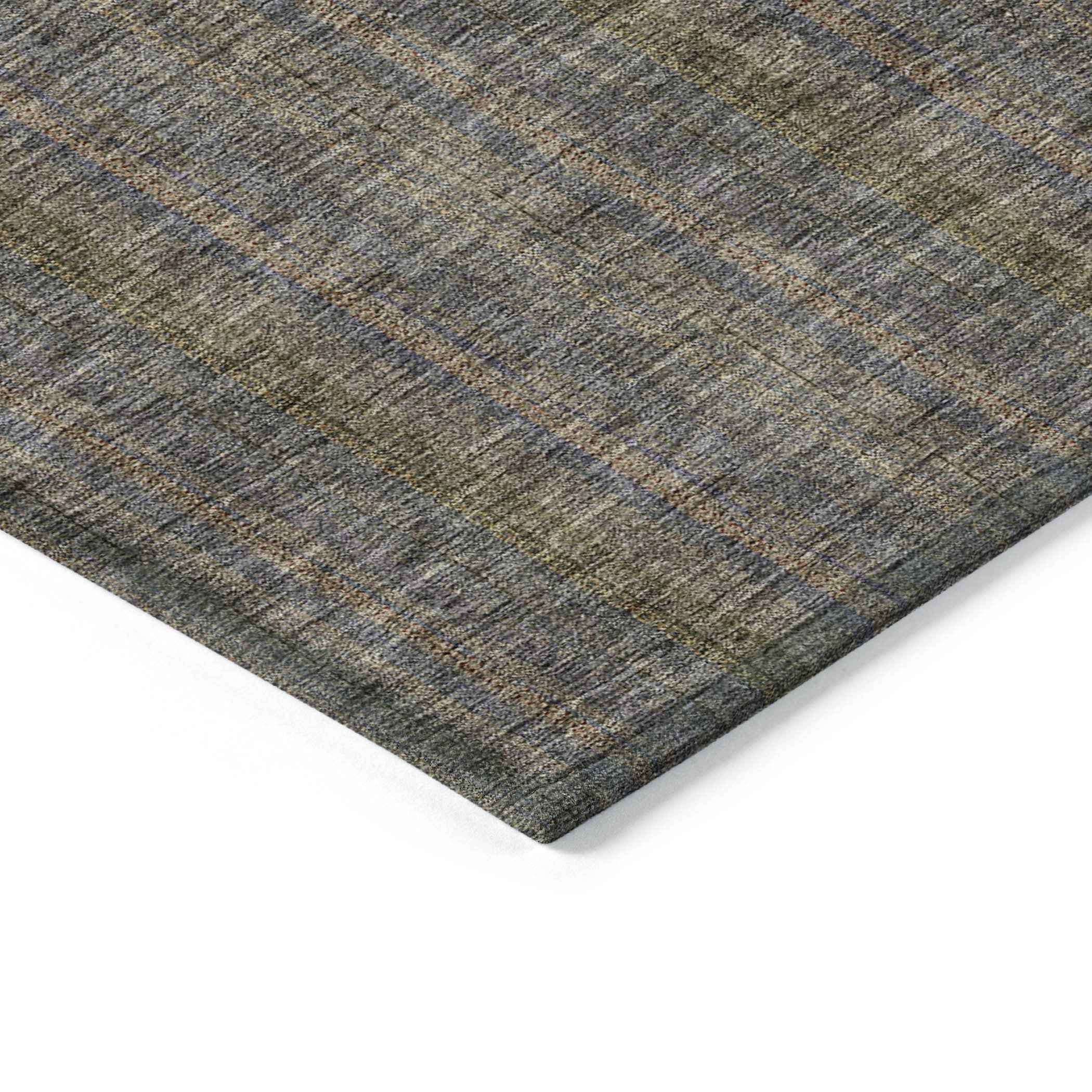 3' X 5' Taupe Denim Blue And Olive Green Striped Washable Indoor Outdoor Area Rug