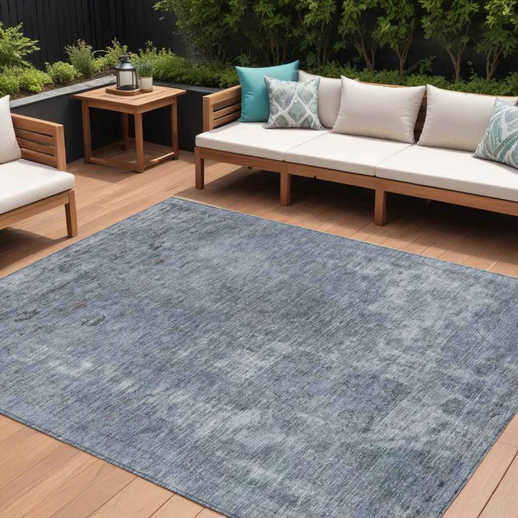 10' X 14' Blue And Gray Abstract Washable Indoor Outdoor Area Rug