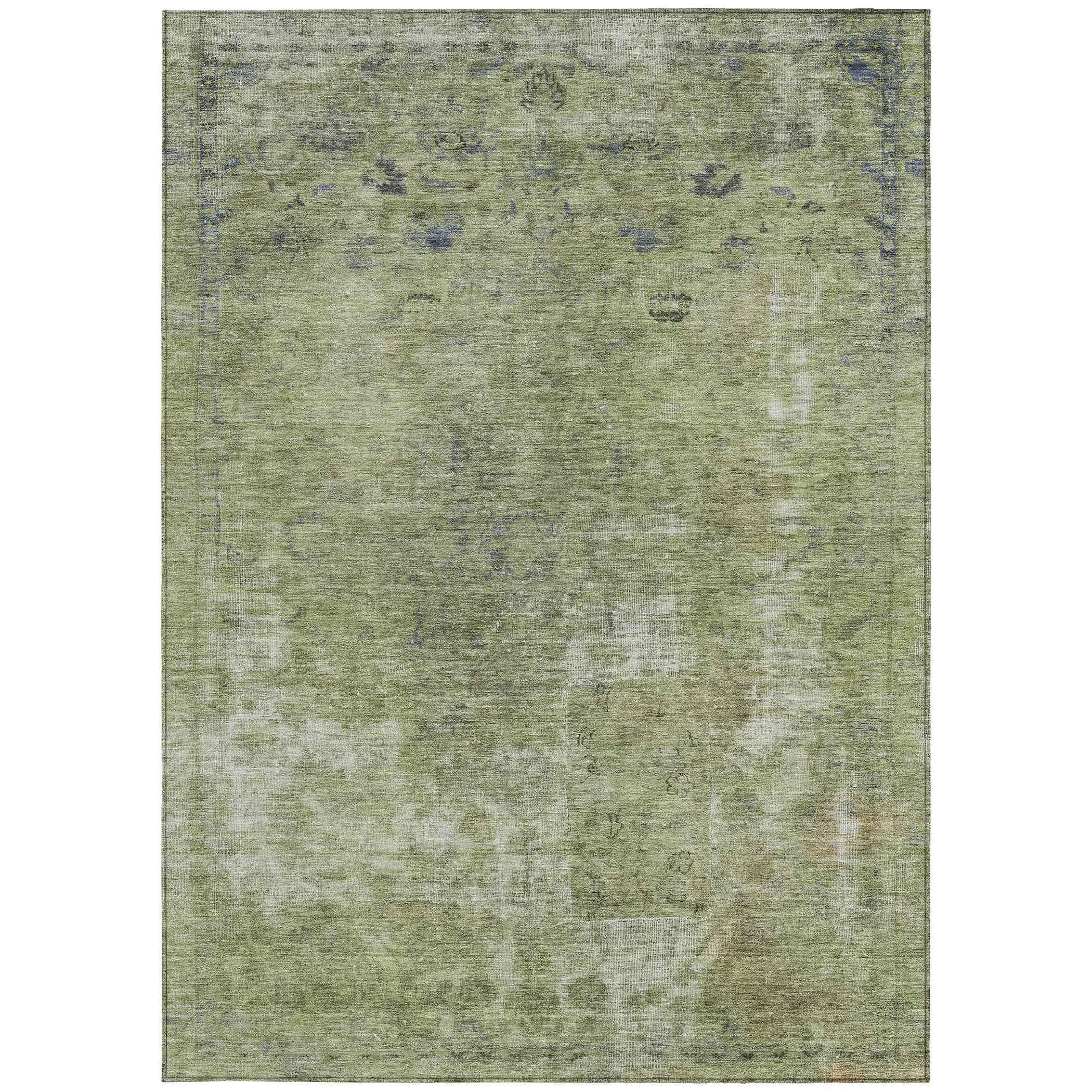 8' X 10' Artichoke Green And Beige Abstract Washable Indoor Outdoor Area Rug
