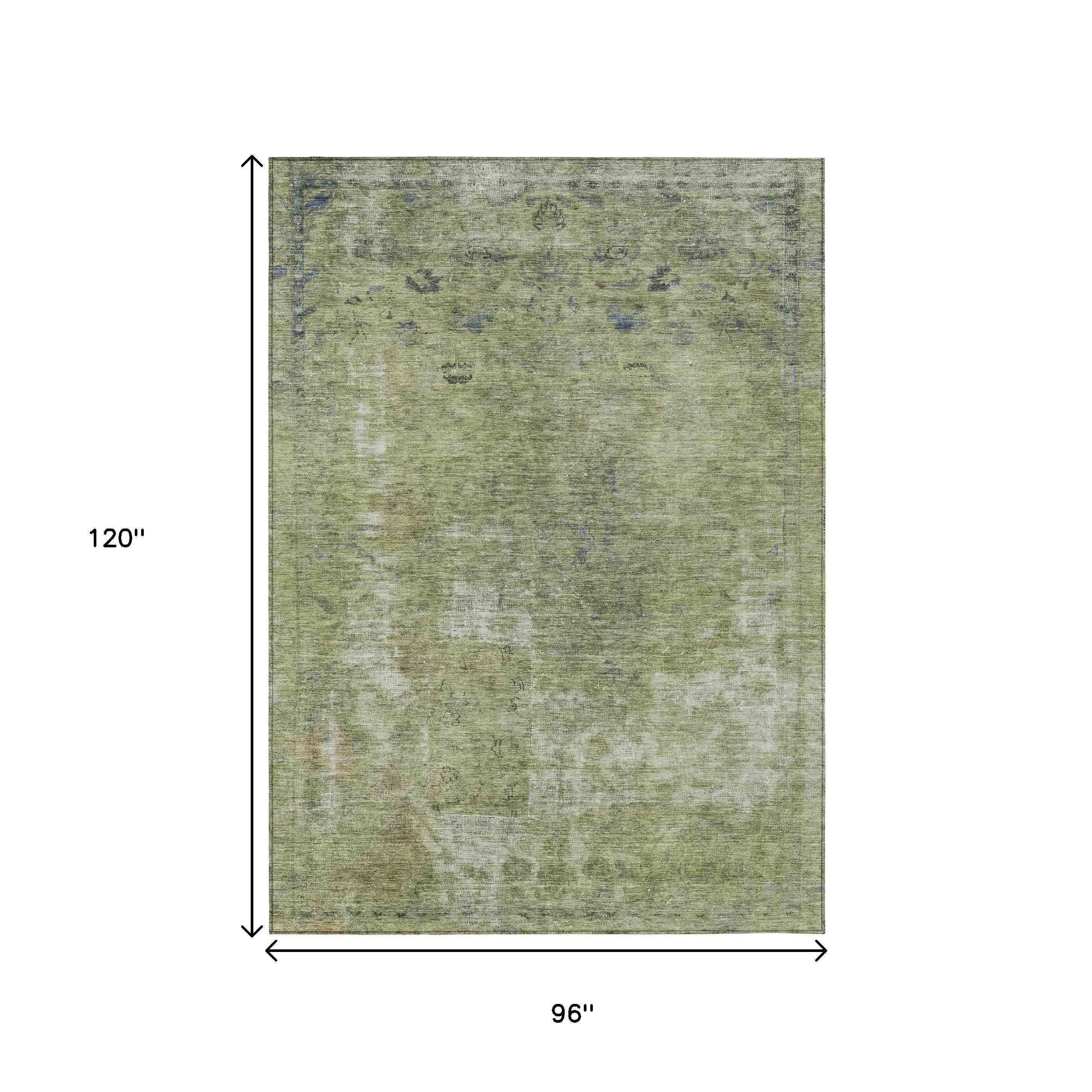 8' X 10' Artichoke Green And Beige Abstract Washable Indoor Outdoor Area Rug
