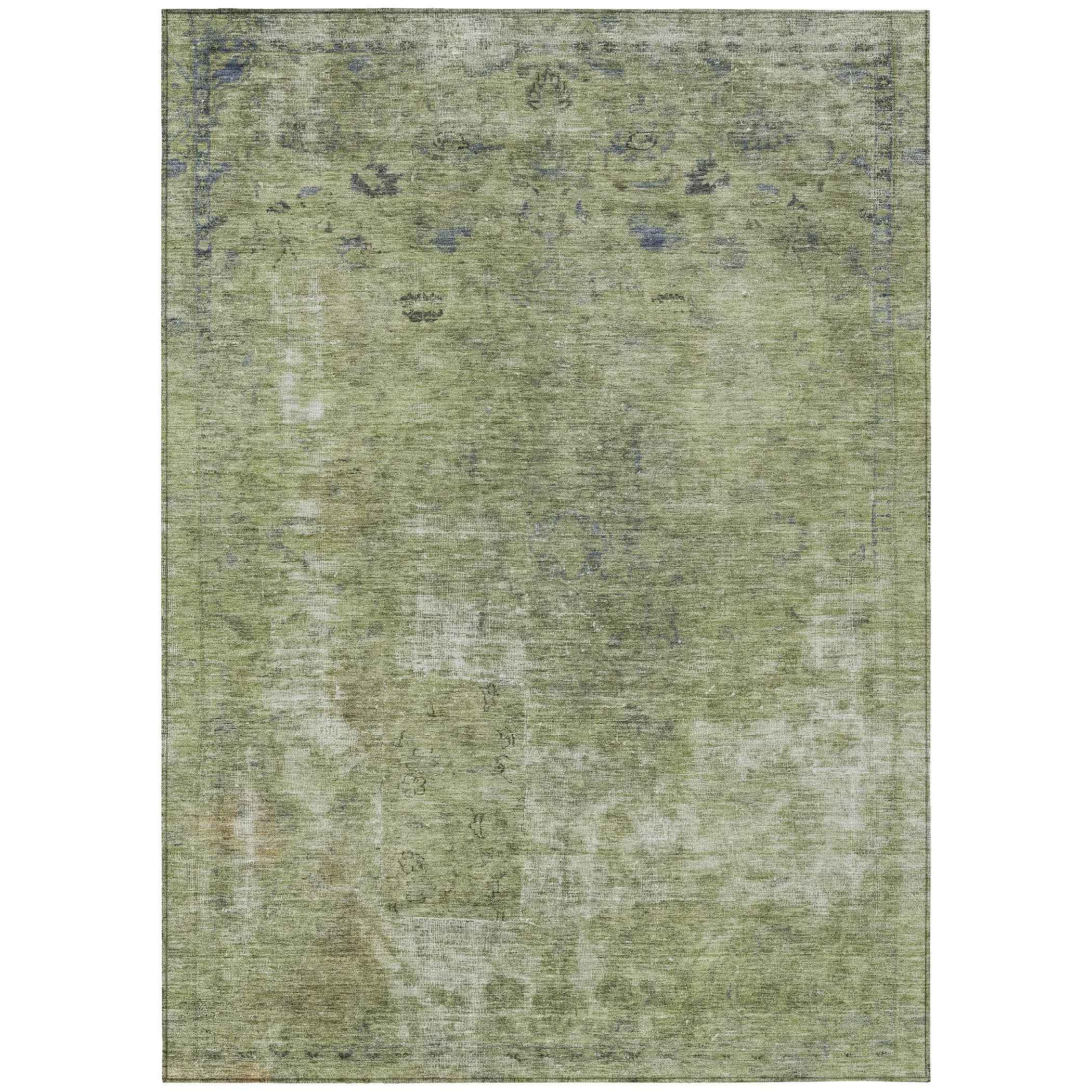 8' X 10' Artichoke Green And Beige Abstract Washable Indoor Outdoor Area Rug
