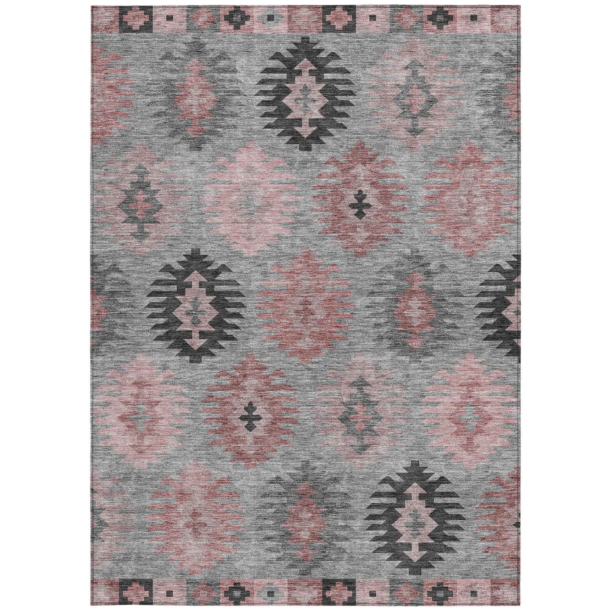 3' X 5' Gray Mauve And Charcoal Southwestern Washable Indoor Outdoor Area Rug