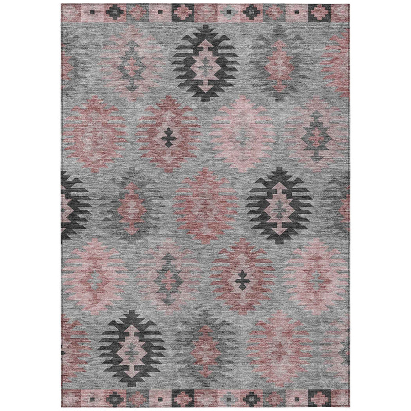 3' X 5' Gray Mauve And Charcoal Southwestern Washable Indoor Outdoor Area Rug