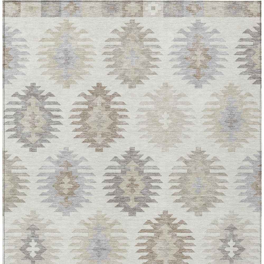 3' X 5' Ivory Khaki And Gray Southwestern Washable Indoor Outdoor Area Rug