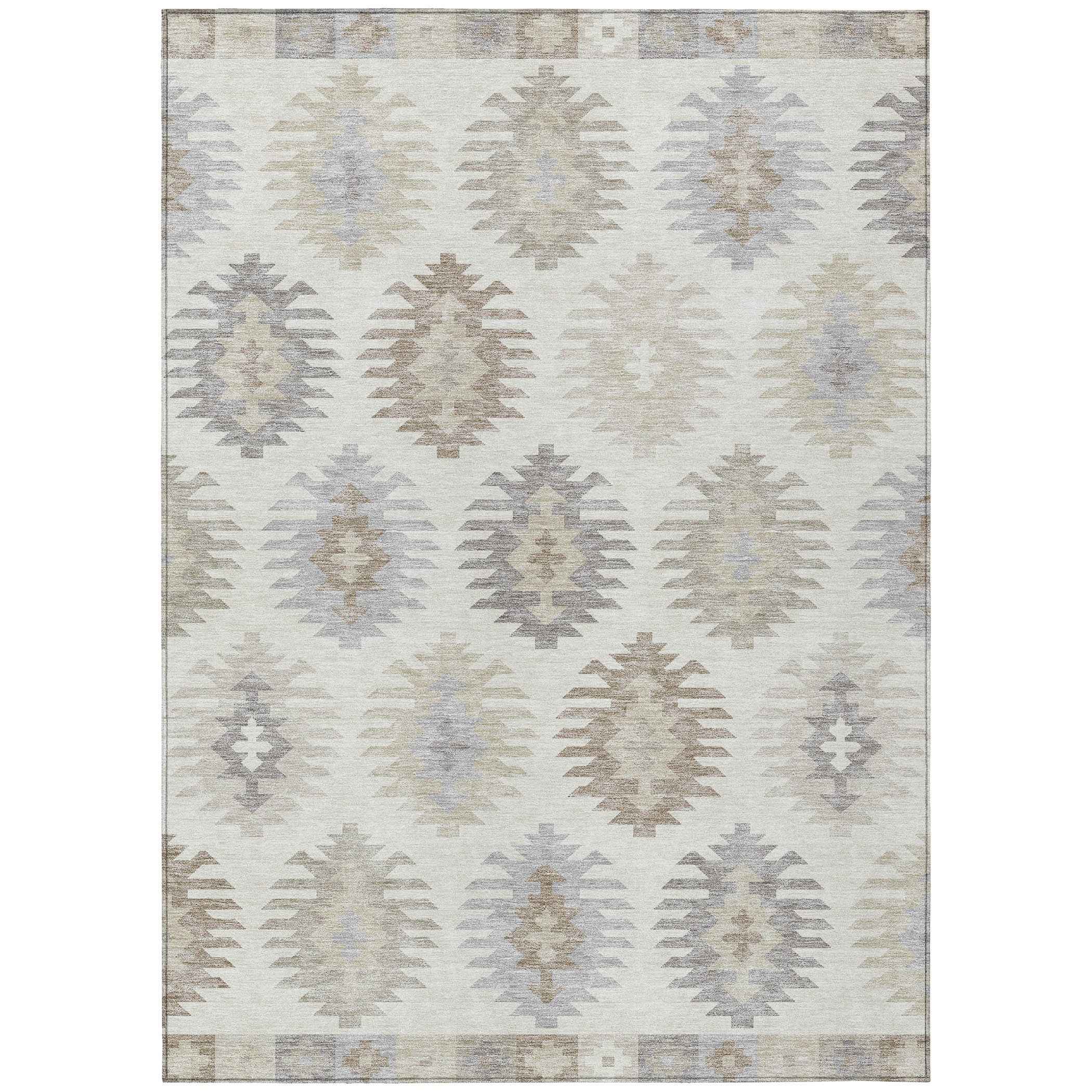 3' X 5' Ivory Khaki And Gray Southwestern Washable Indoor Outdoor Area Rug