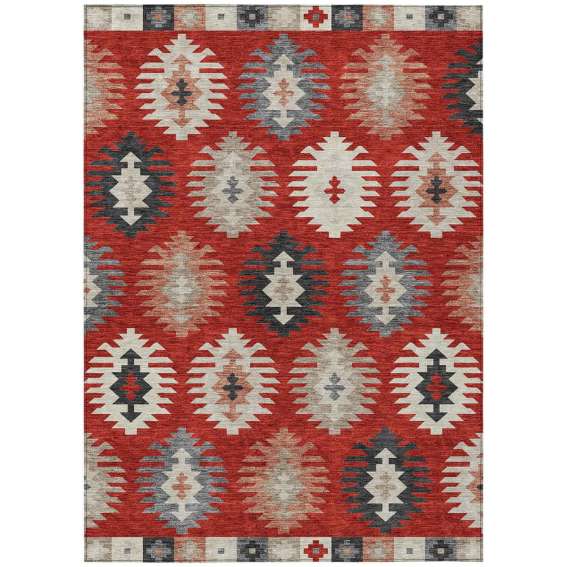 3' X 5' Red Ivory And Salmon Southwestern Washable Indoor Outdoor Area Rug