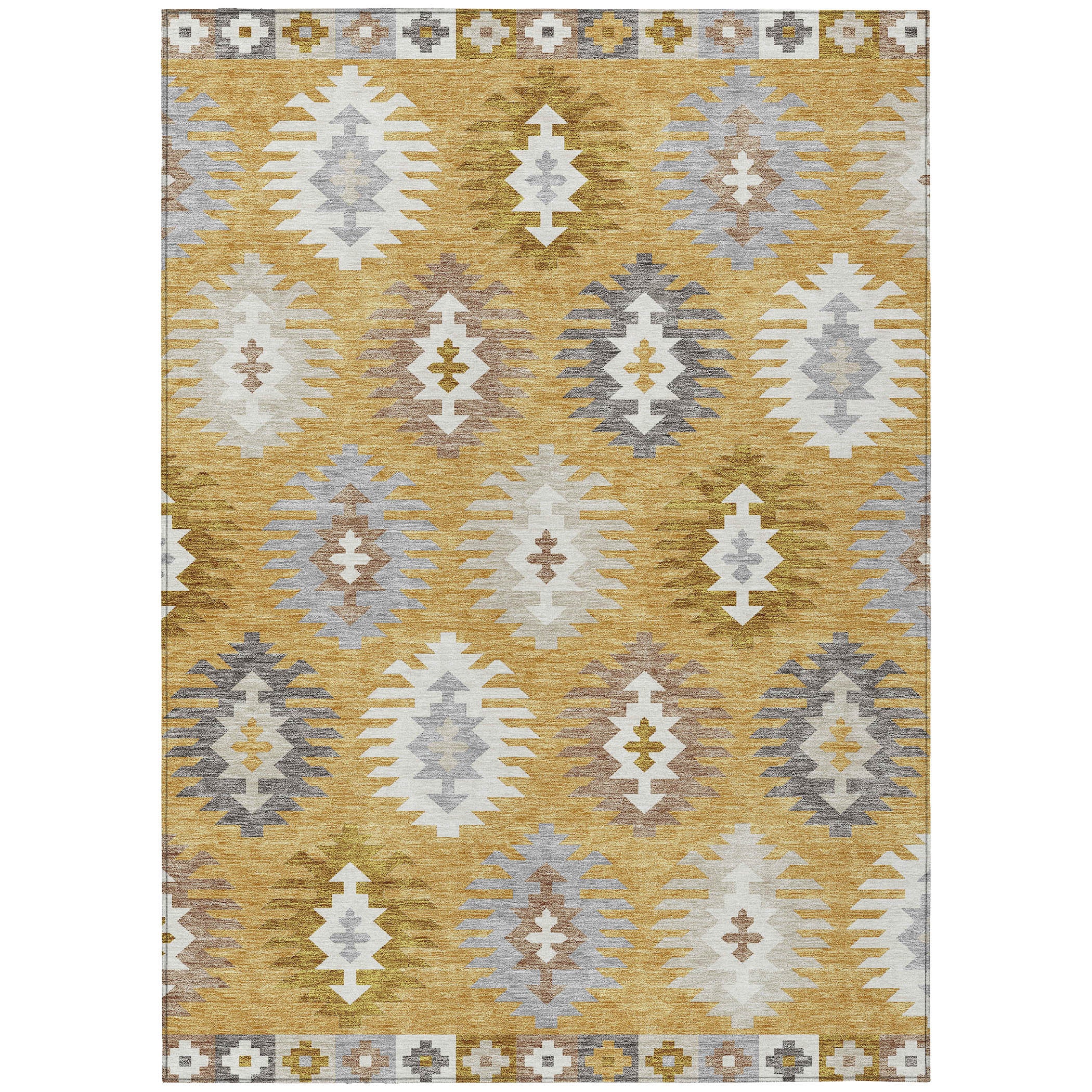 5' X 8' Gold Ivory And Taupe Southwestern Washable Indoor Outdoor Area Rug - Sports & Outdoor