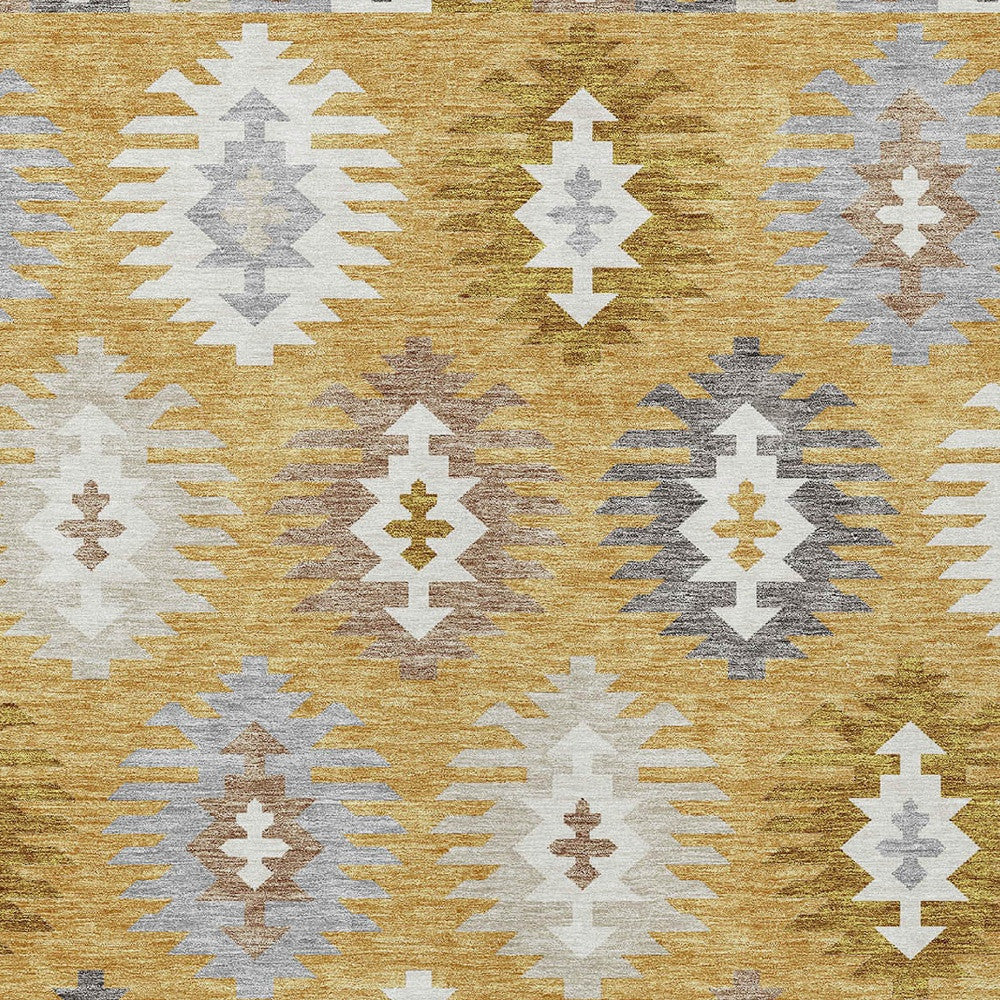 5' X 8' Gold Ivory And Taupe Southwestern Washable Indoor Outdoor Area Rug - Sports & Outdoor