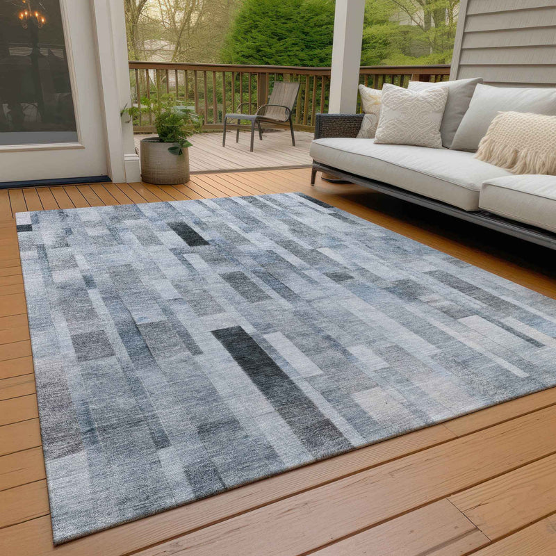 5' X 8' Blue And Gray Striped Washable Indoor Outdoor Area Rug