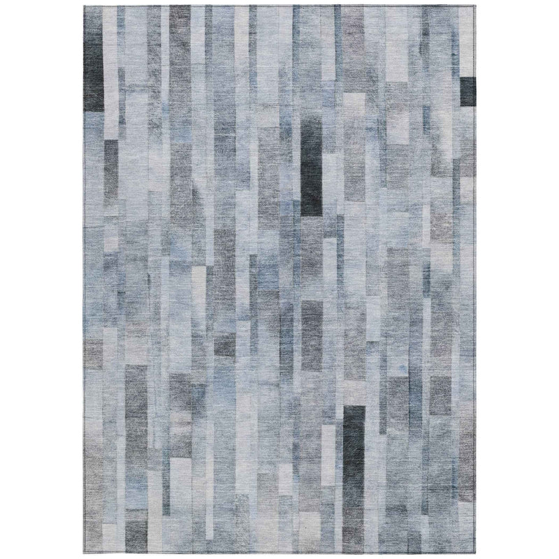 5' X 8' Blue And Gray Striped Washable Indoor Outdoor Area Rug