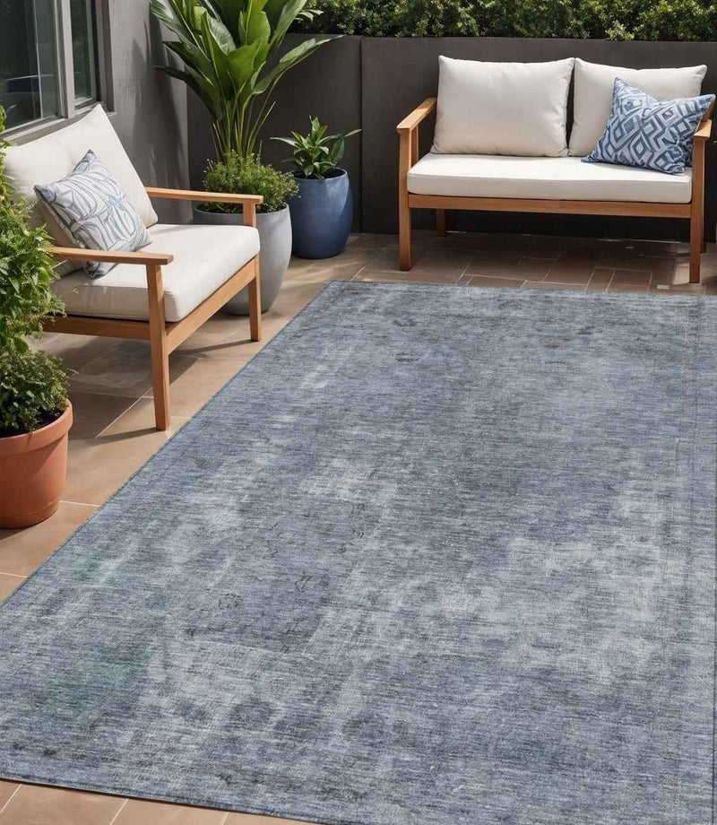 5' X 8' Blue And Gray Abstract Washable Indoor Outdoor Area Rug