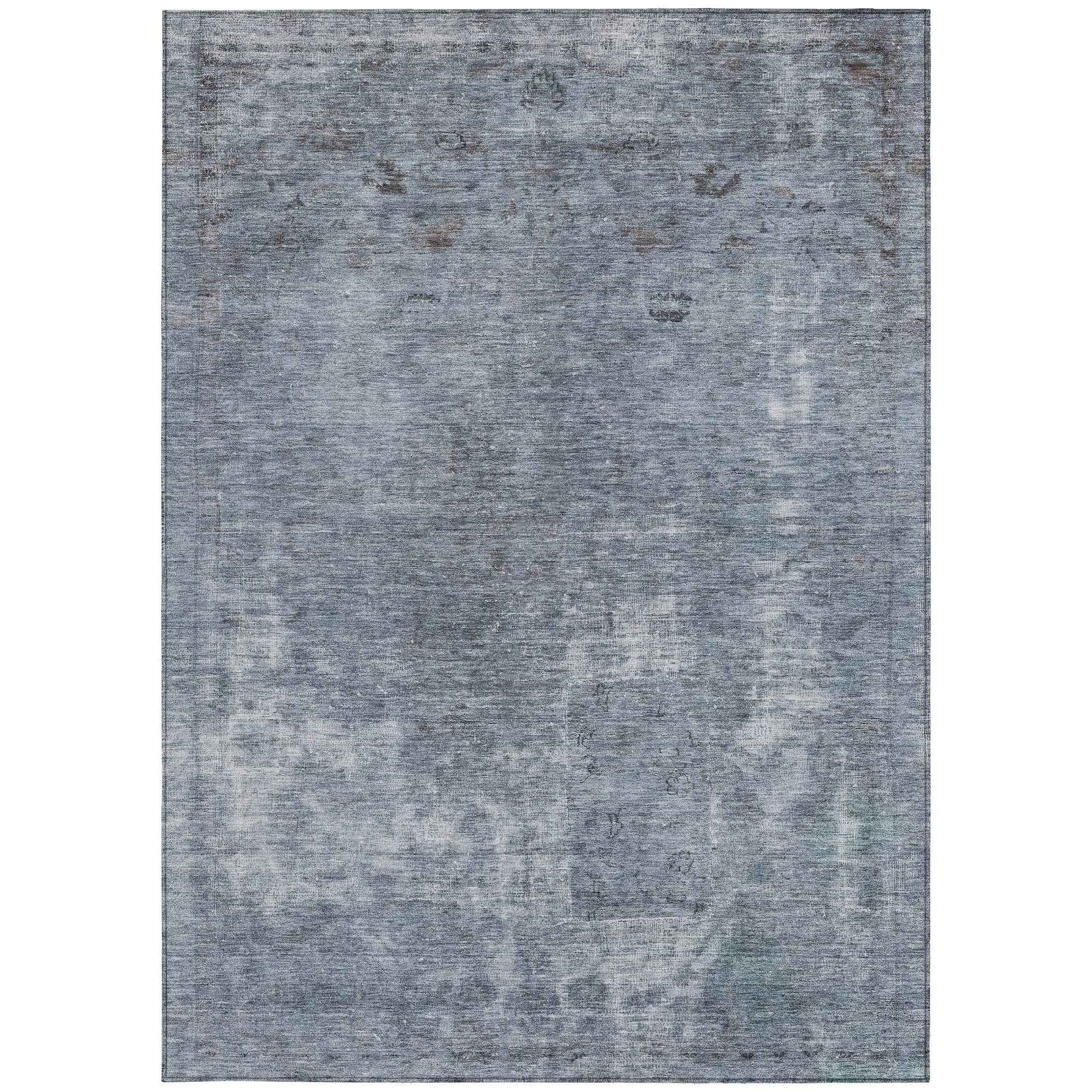 5' X 8' Blue And Gray Abstract Washable Indoor Outdoor Area Rug