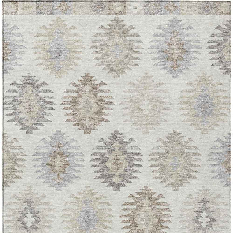 5' X 8' Ivory Khaki And Gray Southwestern Washable Indoor Outdoor Area Rug