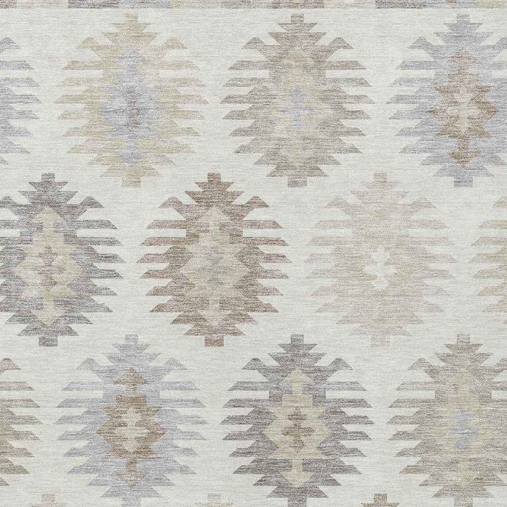 5' X 8' Ivory Khaki And Gray Southwestern Washable Indoor Outdoor Area Rug