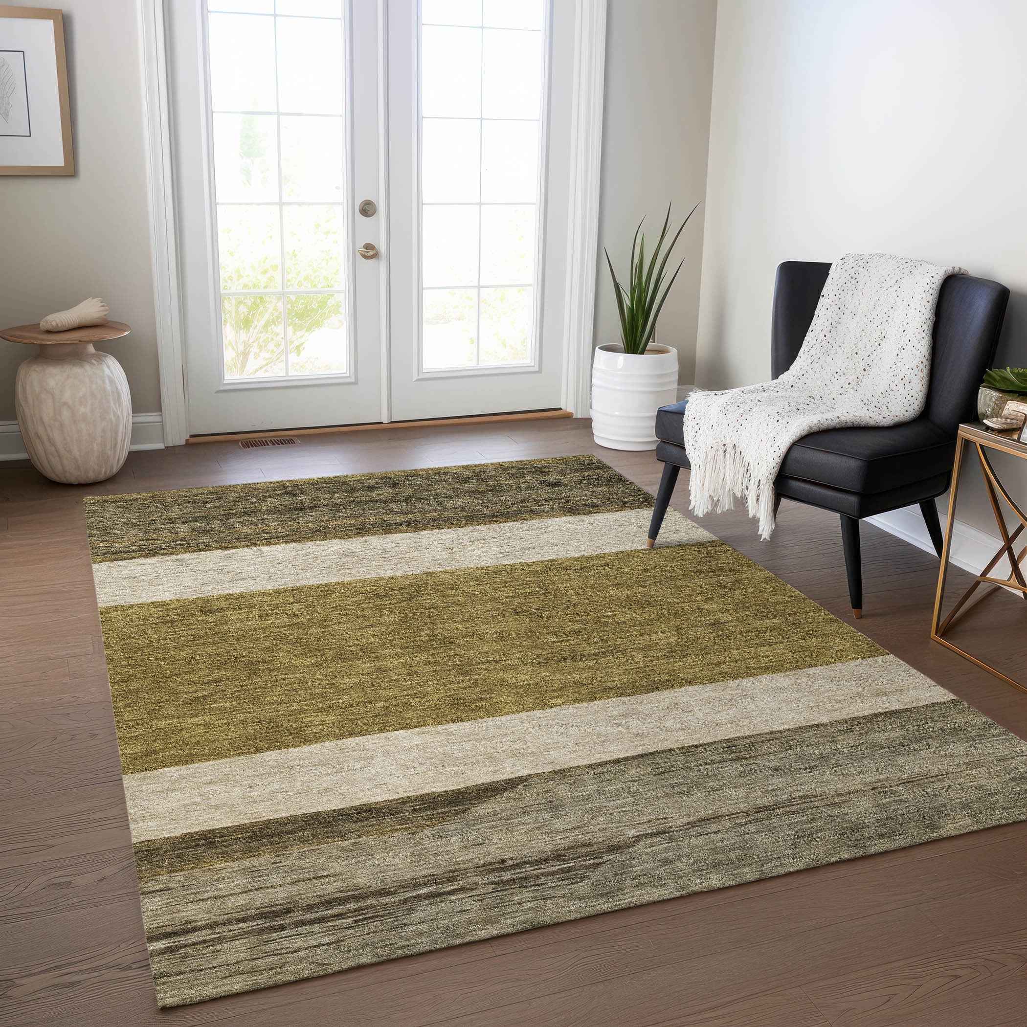 3' X 5' Coffee Ivory And Gray Abstract Washable Indoor Outdoor Area Rug