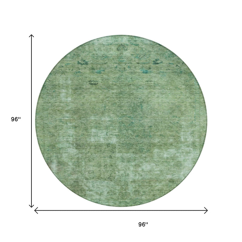 8' Sage And Mint Green Round Abstract Washable Indoor Outdoor Area Rug