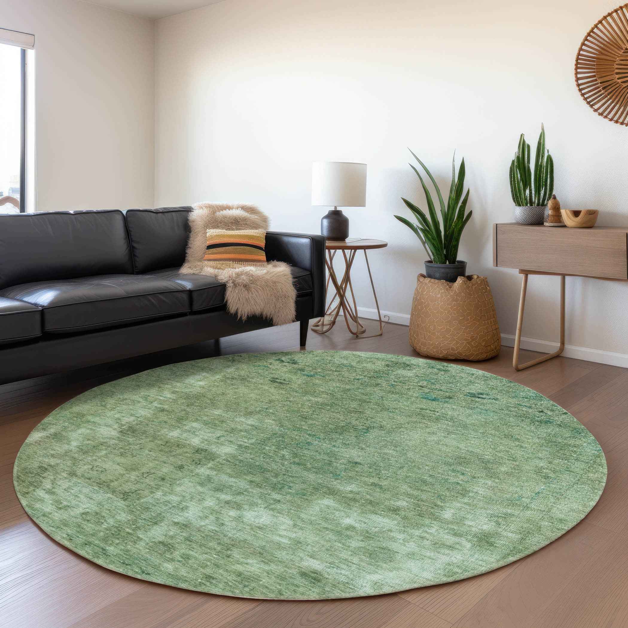 8' Sage And Mint Green Round Abstract Washable Indoor Outdoor Area Rug