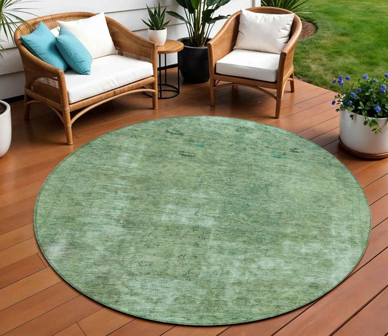 8' Sage And Mint Green Round Abstract Washable Indoor Outdoor Area Rug